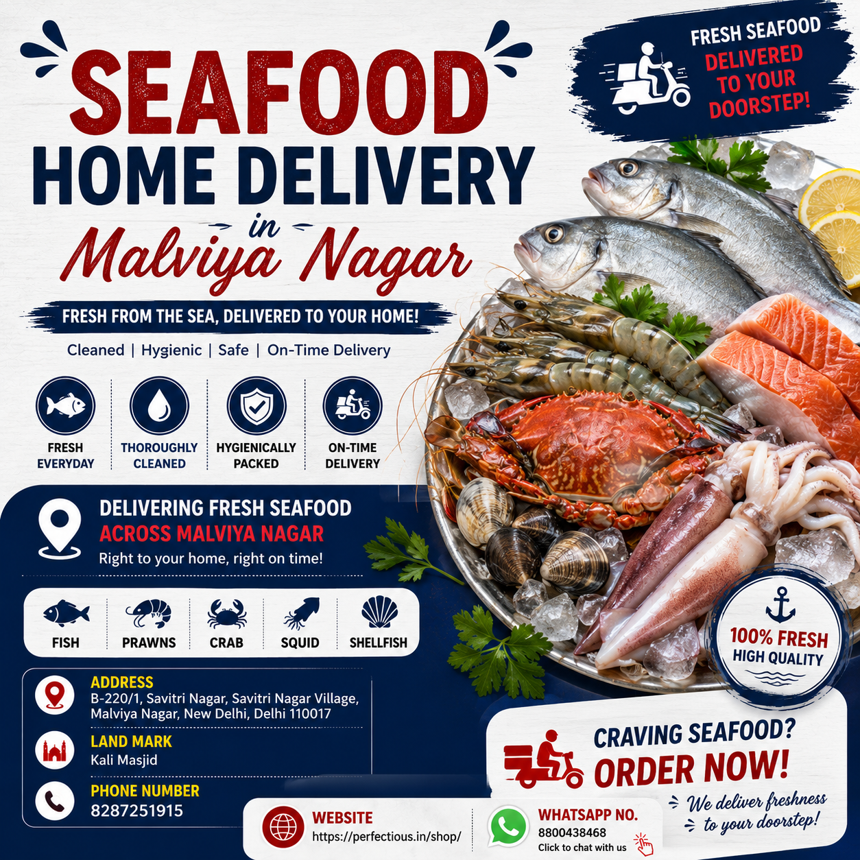 Seafood Home Delivery in Malviya Nagar – Fresh Fish, Prawns & Seafood Delivered to Your Doorstep | Perfectious Love Meat Shop